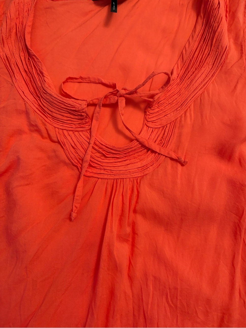 Daisy Fuentes Bright Orange Tie-Neck Pleated Yoke Blouse